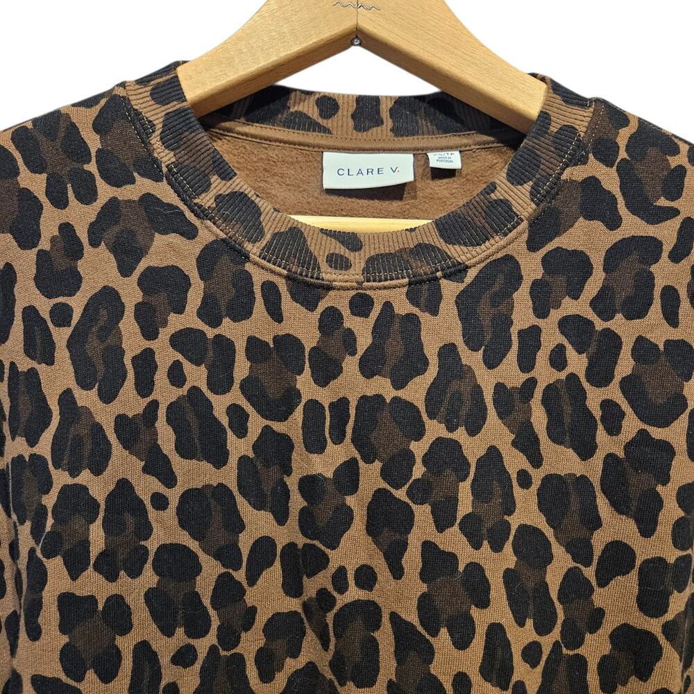 Women's Clare V Oversized Sweatshirt Animal Print Chocolate Double Jag XS - Picture 7 of 16